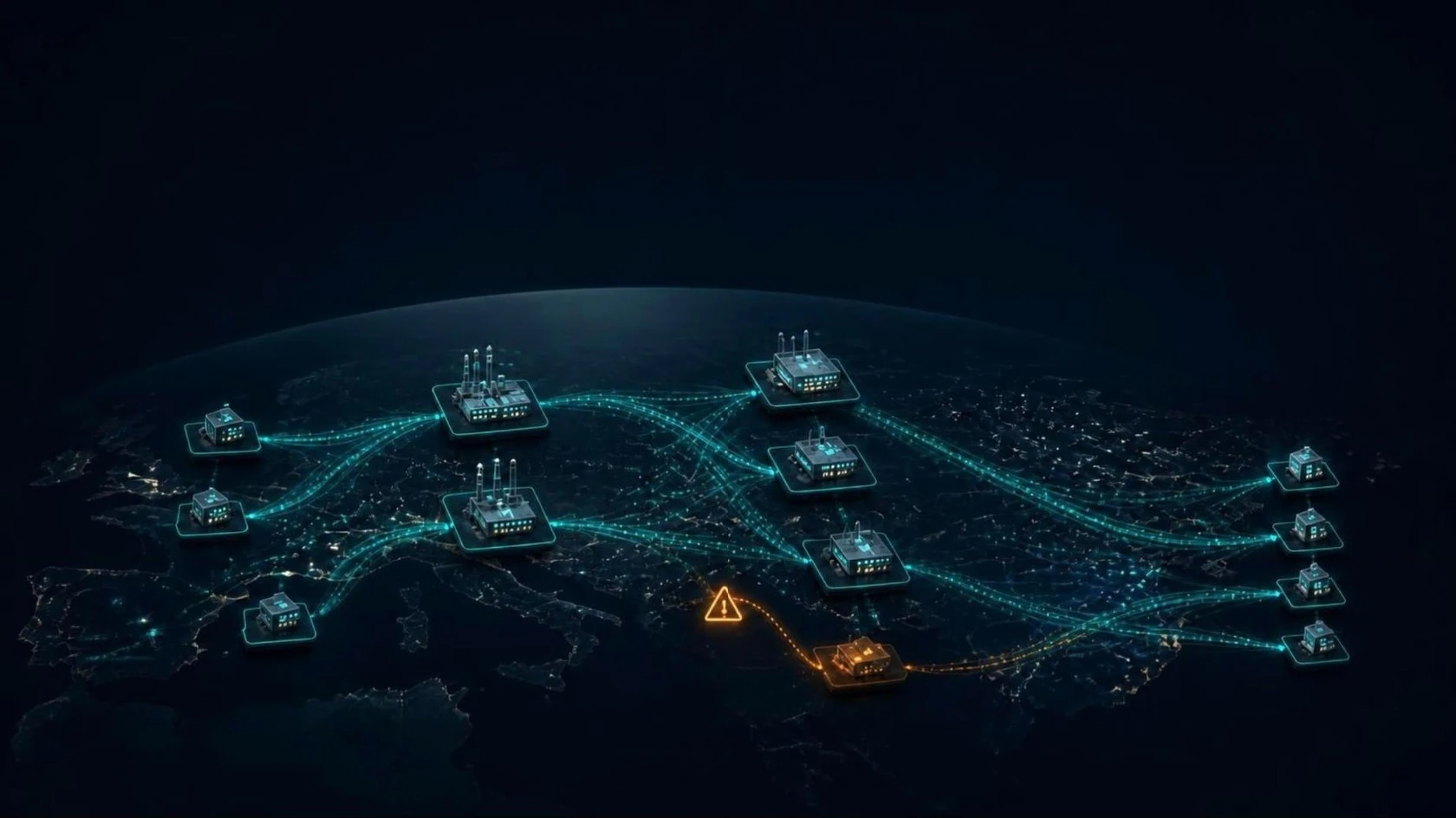 Supply network over Europe at night